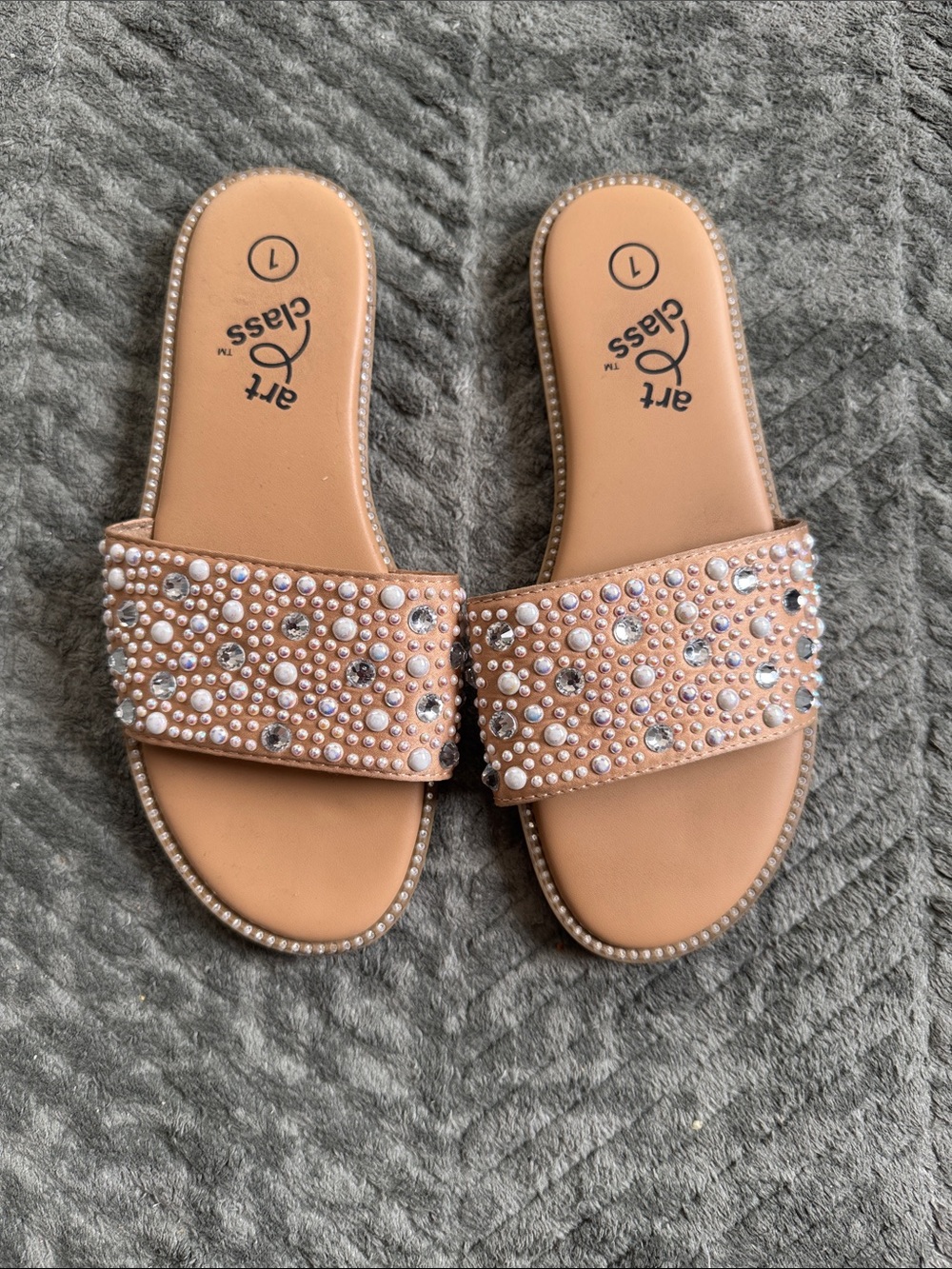 art class Nude Pearl & Rhinestone Slide Sandals